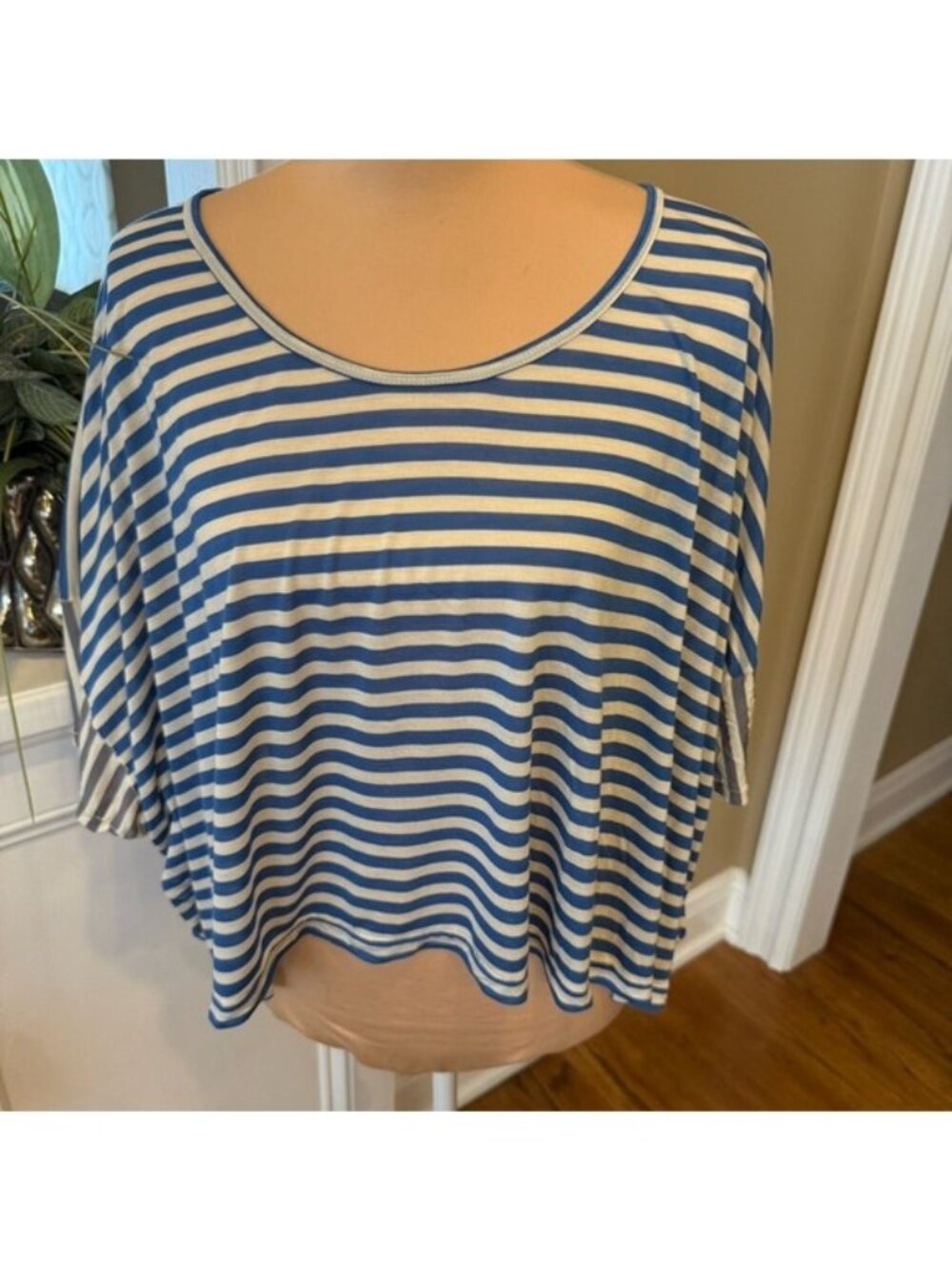 Pete & Greta for T Johnny Was Blue White Striped Batwing Top Small Modal Boxy